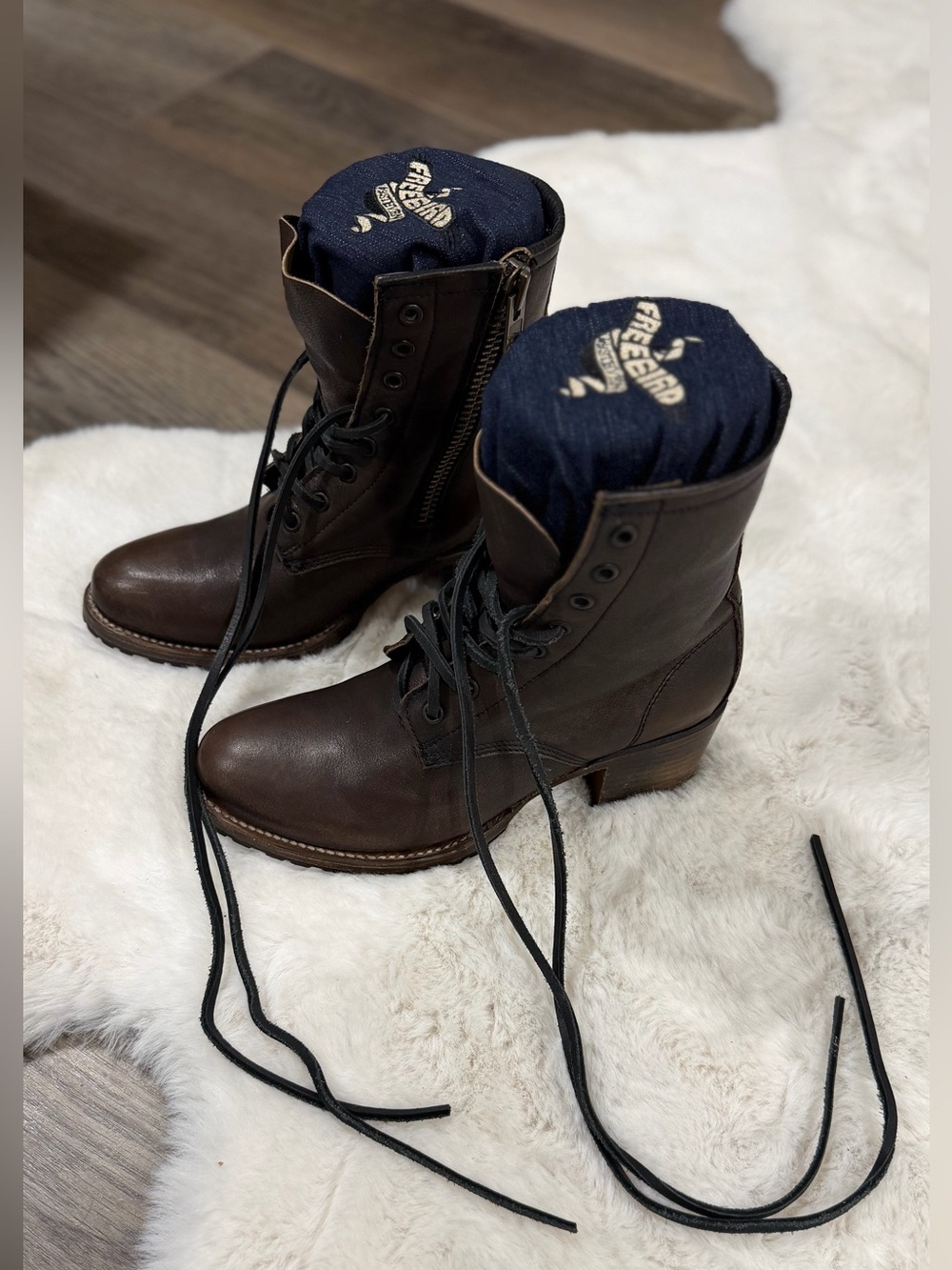 Freebird Cavalier Lace-Up Brown Leather Ankle Boots with Side Zipper - Like New